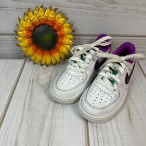 Nike Air Force 1 Low Toddler Shoes White Purple Green "Just Do It" Size 12C